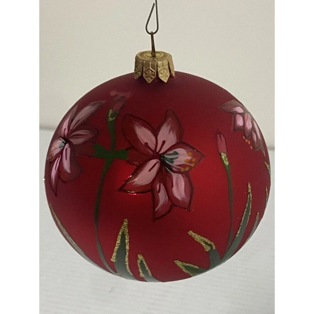Pier 1 Exclusive Hand Painted & Christmas Ornament w box poinsettia